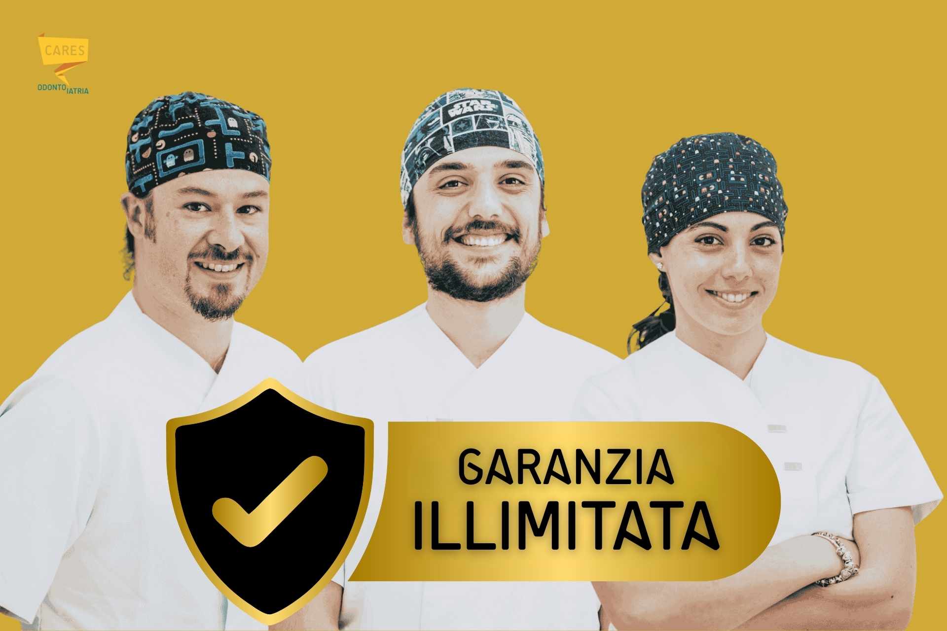 Team di CARES Odontoiatria che rappresenta la garanzia illimitata sugli impianti dentali, valida nel tempo con percorso di mantenimento.